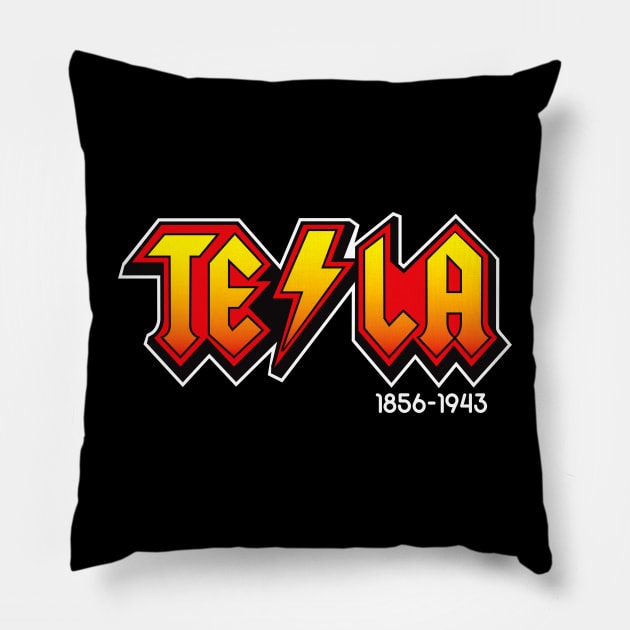 Nikola Tesla ACDC lettering Pillow by Alema Art