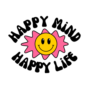 Retro Vintage Aesthetic "Happy Mind Happy Life" Smile Emoji Typography T-Shirt