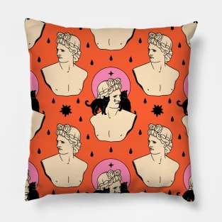 Greek God Black Cat Pattern in orange Pillow