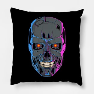 Terminator Skull - T-800- Pink and blue Pillow