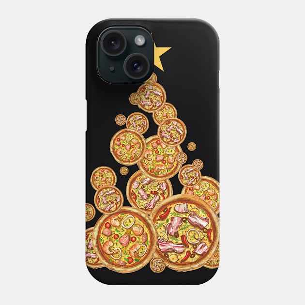 Pizza Christmas Tree, Funny Pizza Lover Christmas Dinner Phone Case by PugSwagClothing