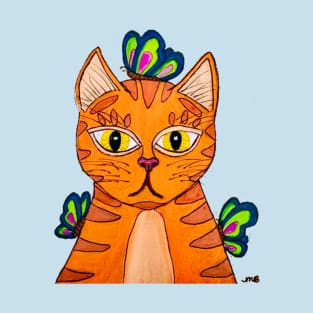 Orange Tabby with Butterflies T-Shirt