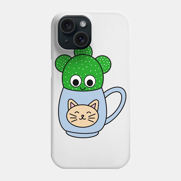 Cute Cactus Design #246: Small Angel Wing Cactus In Cat Mug Phone Case by DreamCactus