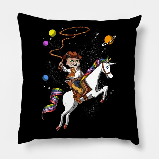 Cat Cowboy Riding Unicorn Pillow by underheaven