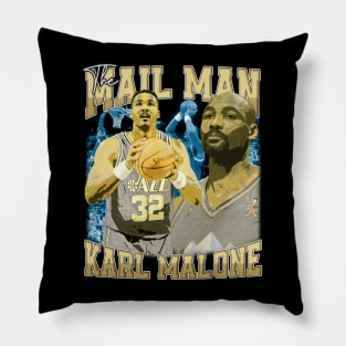 Karl Malone The Mail Man Basketball Legend Signature Vintage Retro 80s 90s Bootleg Rap Style Pillow