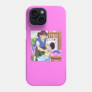 village girl doing laundry Phone Case