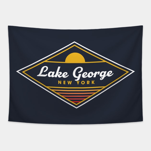 Lake George NY Retro Vintage Distressed Sunset Adirondacks Tapestry by PodDesignShop