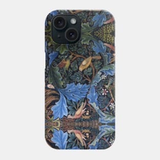 WOOD ANIMALS, BIRDS ,PEACOCKS IN BLUE GREEN LEAVES,FLORAL SWIRLS Phone Case