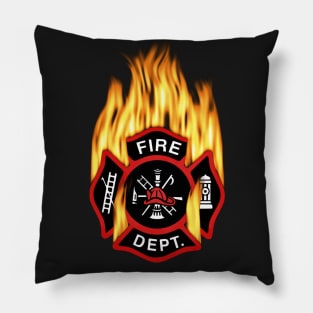 Flaming Red Firefighter Badge Pillow