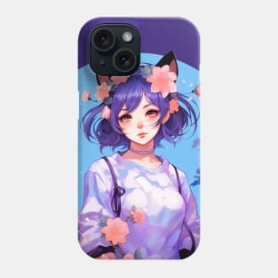 Cat girl digital anime painting Phone Case