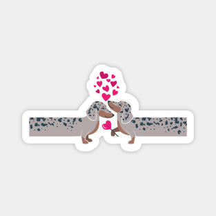 Dachshunds long love // fuchsia pink hearts Valentine's Day details spotted weiner dog puppy Magnet