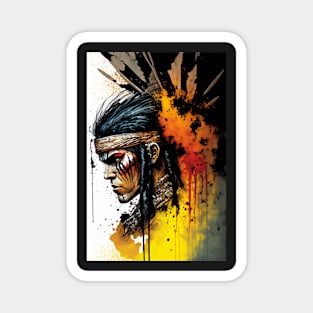 Fierce Native American Warrior Illustration Magnet