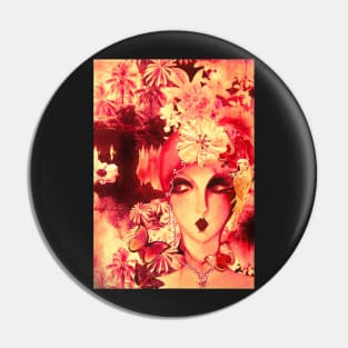 rouge red 70s collage deco art print face Pin