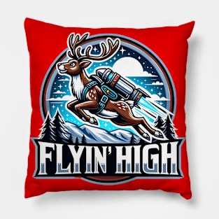 Flyin' High - Reindeer Soaring with Jetpack Pillow