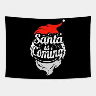 Santa Is Coming Santas Hat And Beard Christmas Tapestry