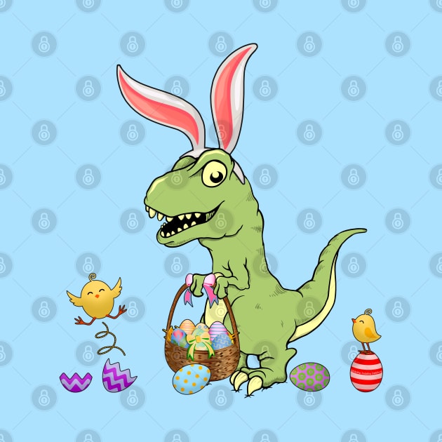 Cute Baby Dinosaur with Easter Basket and Bunny Ears by Dibble Dabble Designs