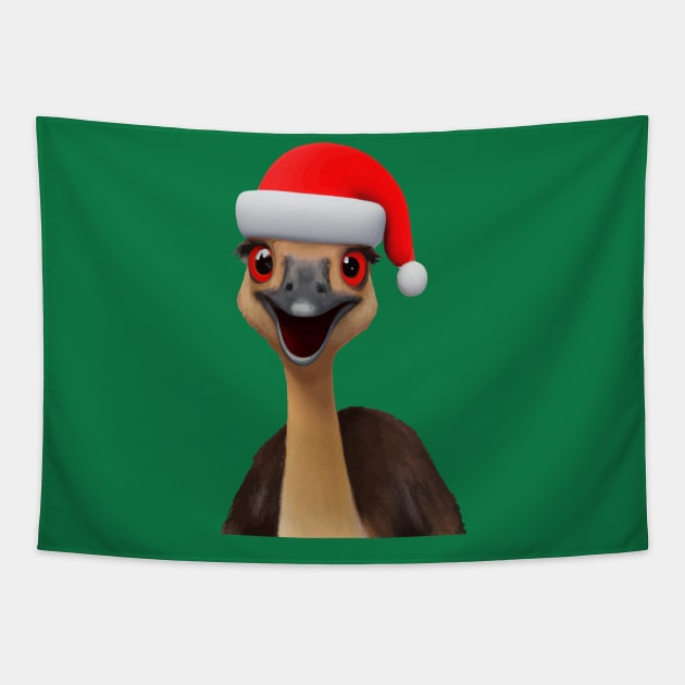 Santas Aussie Helper - Cute Christmas Emu Tapestry by taiche