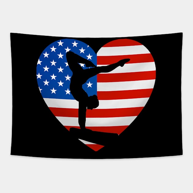 Patriotic Sports Gift American USA Flag Heart Boys & Girls Gymnastics Tapestry by Redmart