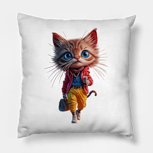 Street Style Cat with Coffee Design Pillow