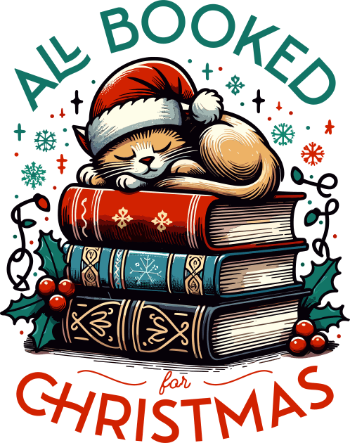 All Booked for Christmas - A Reader's Holiday with Cozy Cats and Books Kids T-Shirt by Lunatic Bear