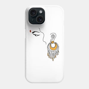 Abstract Indian Girl With Bindi And Gold Earring Line Art Phone Case