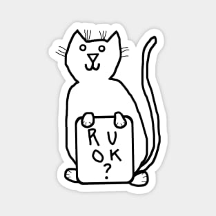 Cute Cat Wants to Know R U OK Line Drawing Magnet