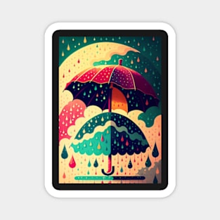 Umbrellas and Rain Drops Magnet