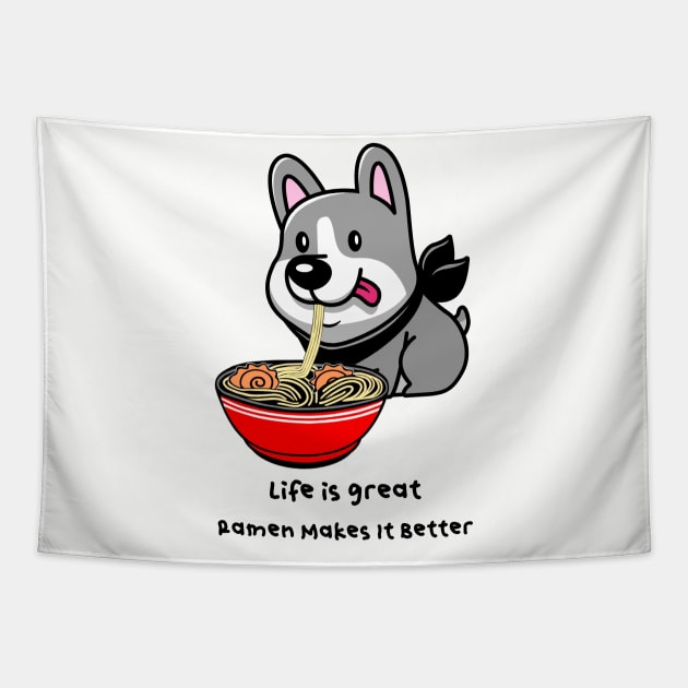 RAMEN Life Cute Kawaii  Dog Noodle Bowl Quote Tapestry by SartorisArt1