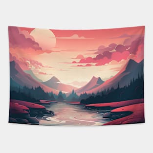 Serene Dawn over Mountain River Tapestry