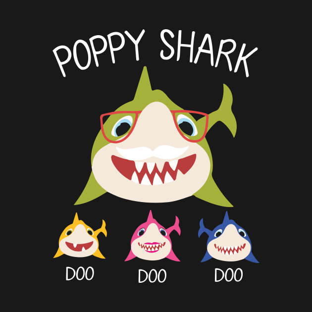 Sharks Swimming Together Happy Father Day Poppy Shark Doo Doo Doo Grandson Granddaughter by DainaMotteut