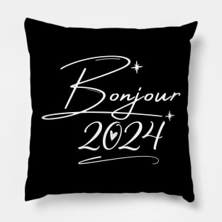 Chic Greetings: Bonjour 2024 Pillow