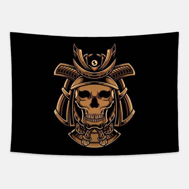 Samurai Skull Oni Mask Illustration Tapestry by masrxyan