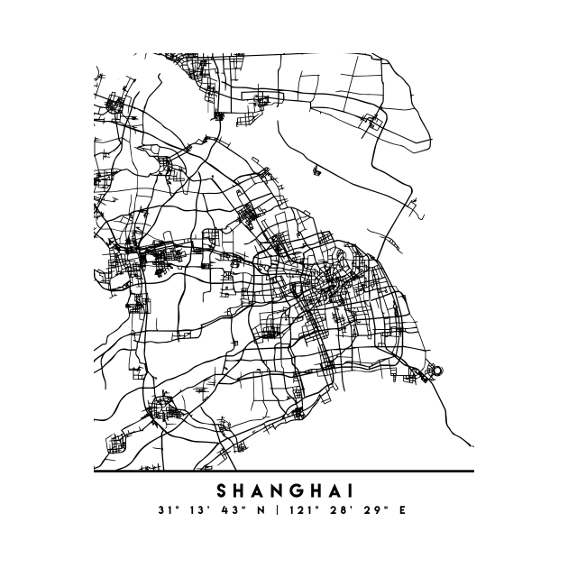 SHANGHAI CHINA BLACK CITY STREET MAP ART by deificusArt