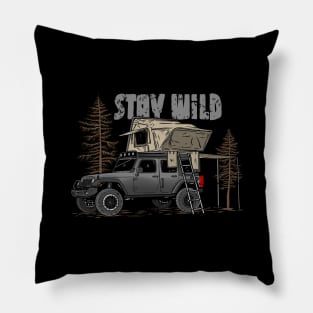 Stay Wild Jeep Camp - Adventure grey Jeep Camp Stay Wild for Outdoor Jeep enthusiasts Pillow