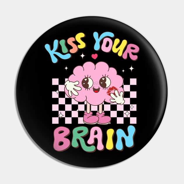 Kiss Your Brain Retro Valentines Day Teacher Squad Kid Pin by jadolomadolo