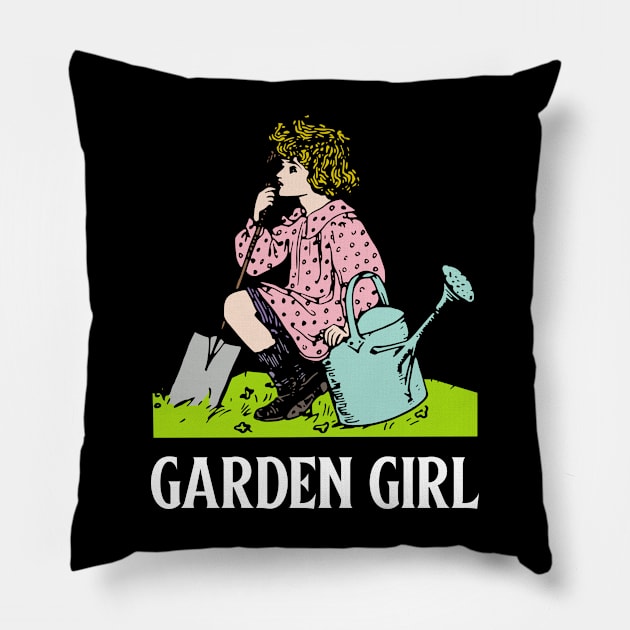 Gardening Lover - Vintage Garden Girl Pillow by Whimsical Frank