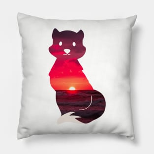 Sunset skyline and ocean fox Pillow