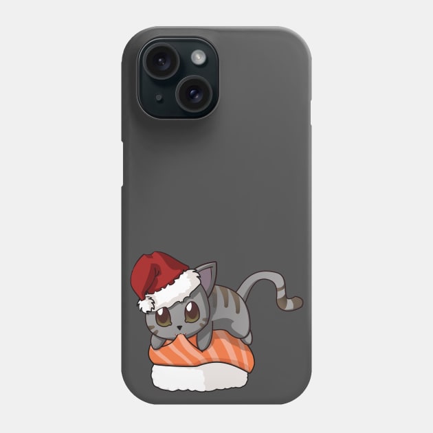 Grey Cat Salmon Sushi Christmas Phone Case by Myanko