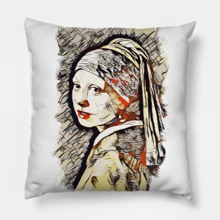 Girl with a Pearl Earring / Abstract Fan Art #02 Pillow