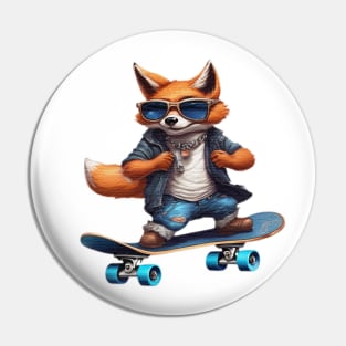 a fox riding a skateboard wearing sunglasses Pin