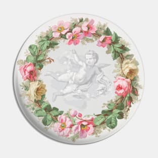 Wreath of flowers with a cherub Pin