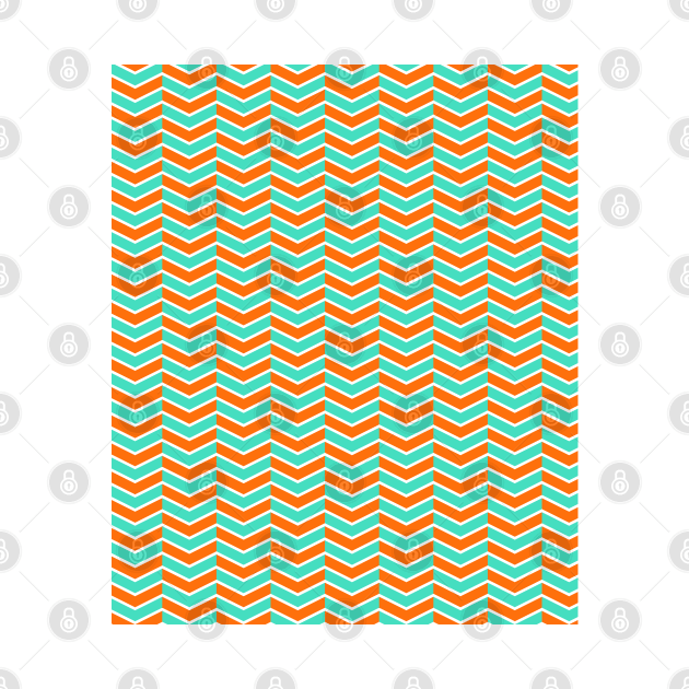 Mint Green, Orange and White Chevron Arrow Pattern by squeakyricardo