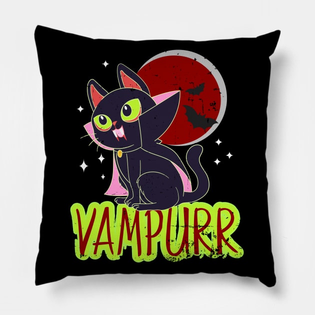 Halloween Vampire Cat Vampurr Funny Cat Lady Women Men Pillow by alcoshirts