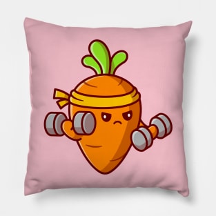 Cute Carrot Lifting Dumbbell Cartoon Pillow