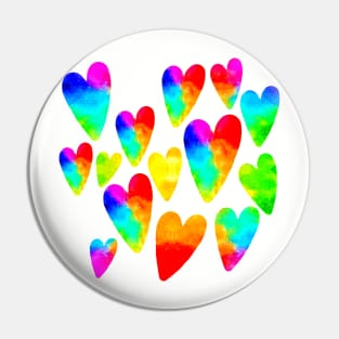 Neon Rainbow Watercolor Hearts Pin