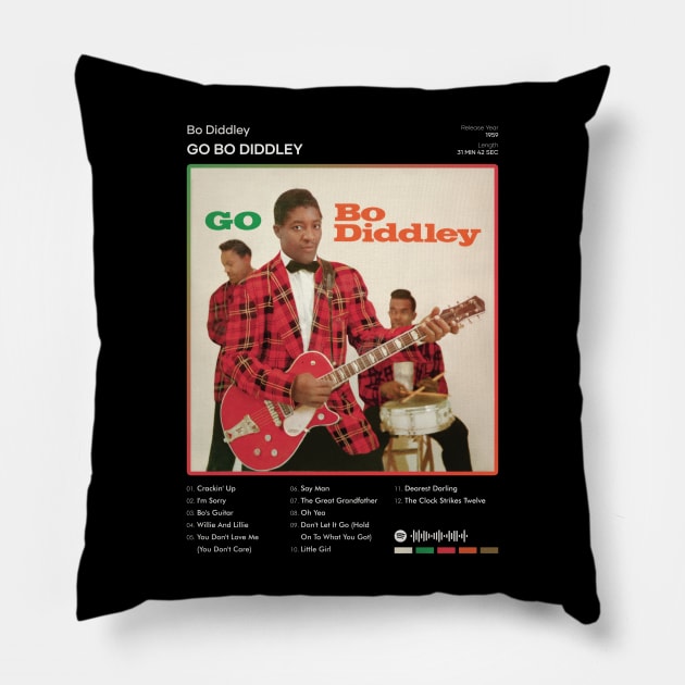 Bo Diddley - Go Bo Diddley Tracklist Album Pillow by 80sRetro