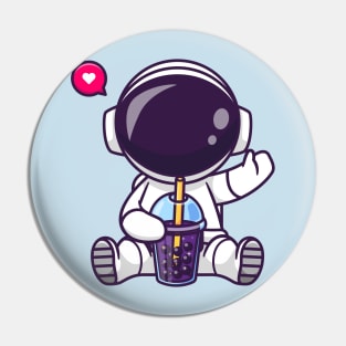 Cute Astronaut Drinking Boba Milk Tea Space Cartoon Pin