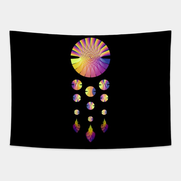 Dream Catcher | Sunset Blue Red Yellow (Black) Tapestry by aRtVerse