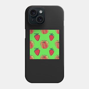 Apples and strawberries on green Phone Case