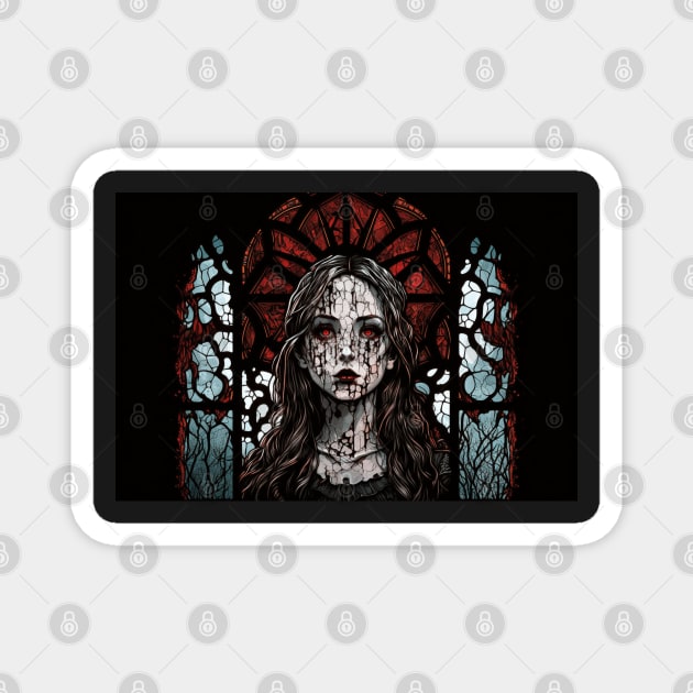 Stained Glass Zombie Girl Villager Magnet by Nightarcade